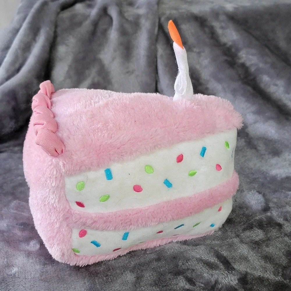 ZippyPaws Dog Birthday Cake Slice Toy Pink New Squeaky Plush Sprinkles